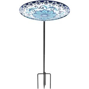 Glass Bird Baths, Garden Outdoor Birdbaths Birdfeeder with Metal Stake